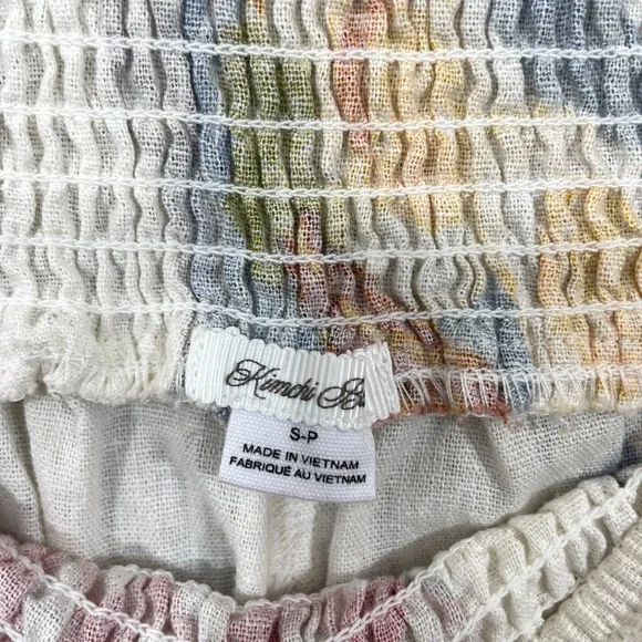 Kimchi Blue Sz S Caroline Smocked Wide Leg Linen-Blend Pant Novelty Diner Print - Picture 4 of 11